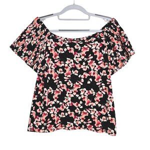 WHITE HOUSE BLACK MARKET Off Shoulder Top size XS BLACK PINK Floral Cute Summer